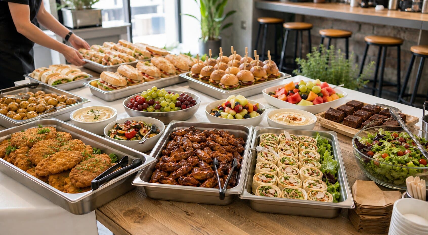 Catering table setup for a company or bar event