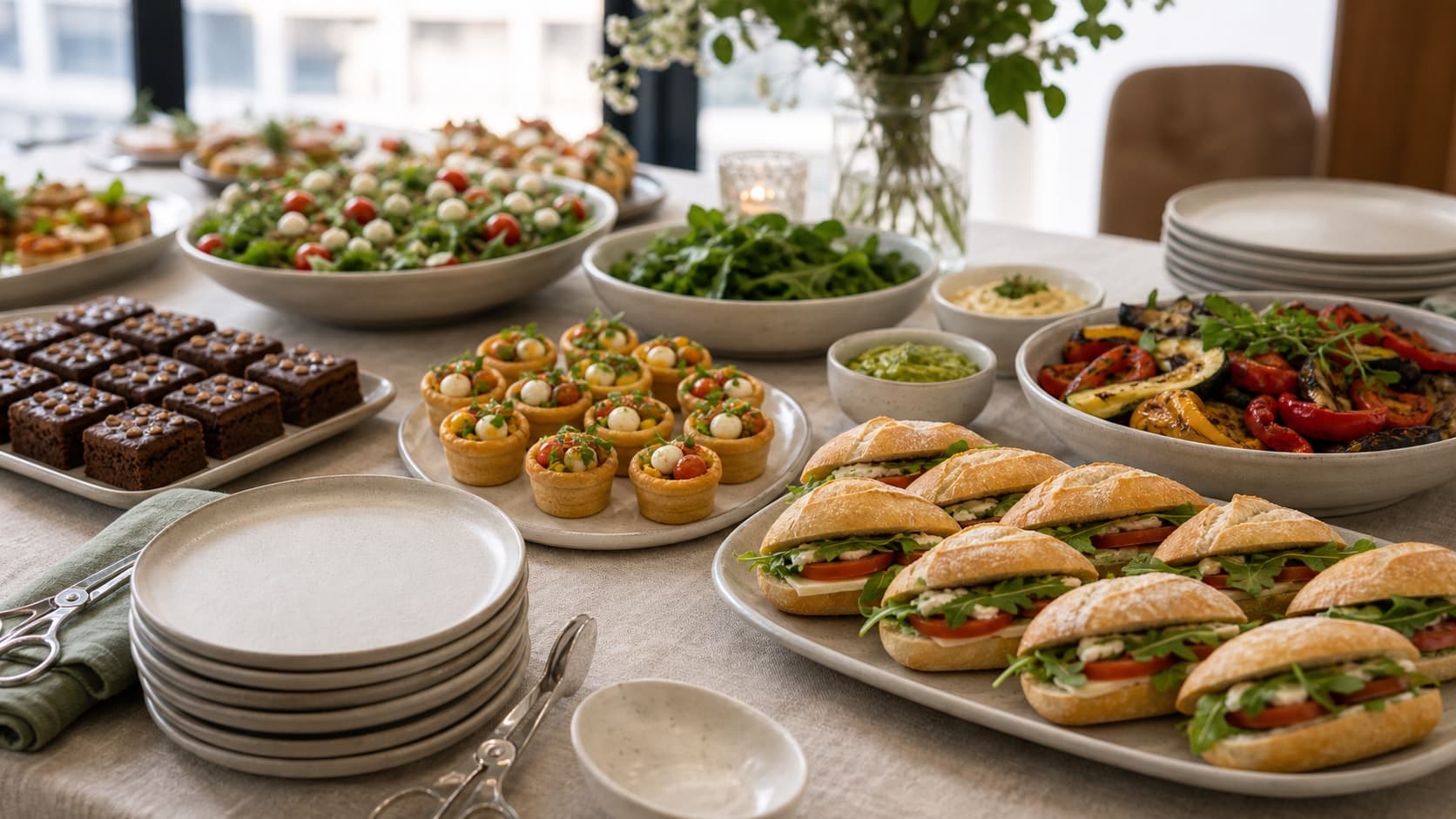 Hot catering buffet with simple serving trays