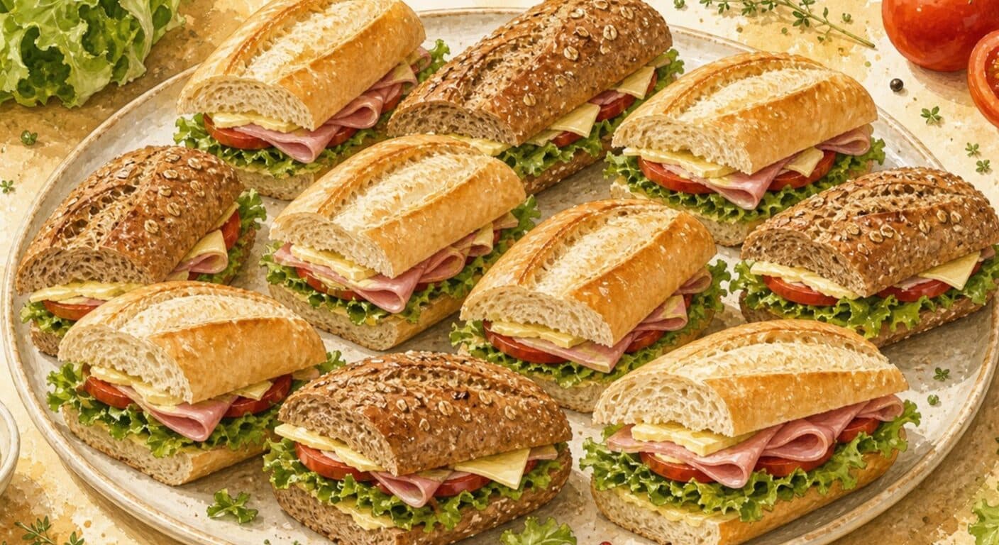 White/wholegrain baguette - ham, cheese, butter, lettuce, tomato from the Filled Baguettes & Sandwiches menu by Fudík catering 2