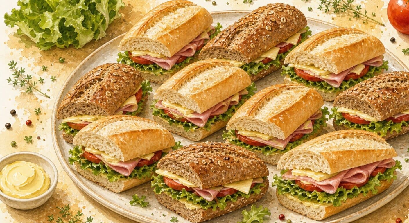 White/wholegrain baguette - ham, cheese, butter, lettuce, tomato from the Filled Baguettes & Sandwiches menu by Fudík catering 3
