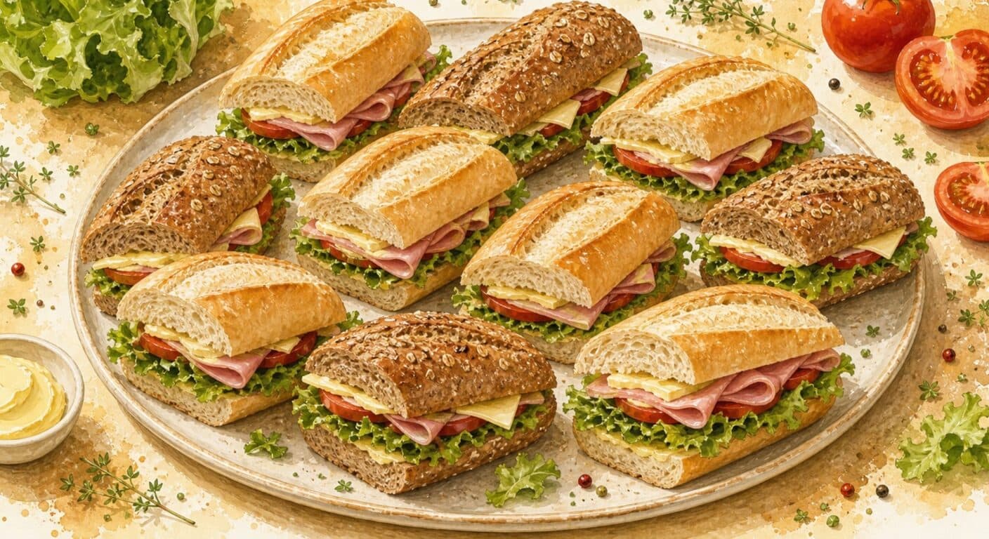 White/wholegrain baguette - ham, cheese, butter, lettuce, tomato from the Filled Baguettes & Sandwiches menu by Fudík catering 5