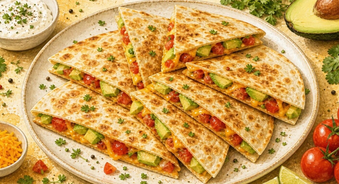 Quesadilla: cheddar, avocado, tomato from the Burgers, Wraps, Quesadillas & Hot Dogs menu by Fudík catering 2