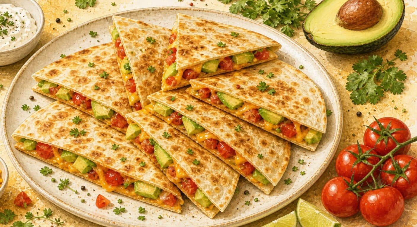 Quesadilla: cheddar, avocado, tomato from the Burgers, Wraps, Quesadillas & Hot Dogs menu by Fudík catering 4