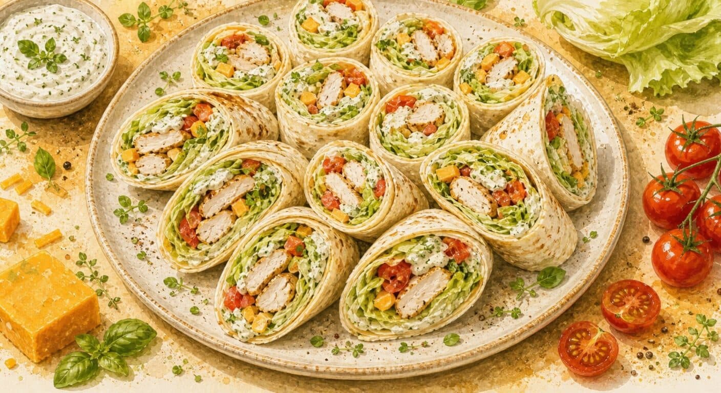 WRAP chicken, cheddar, iceberg, tomato, herb dip from the Burgers, Wraps, Quesadillas & Hot Dogs menu by Fudík catering 5