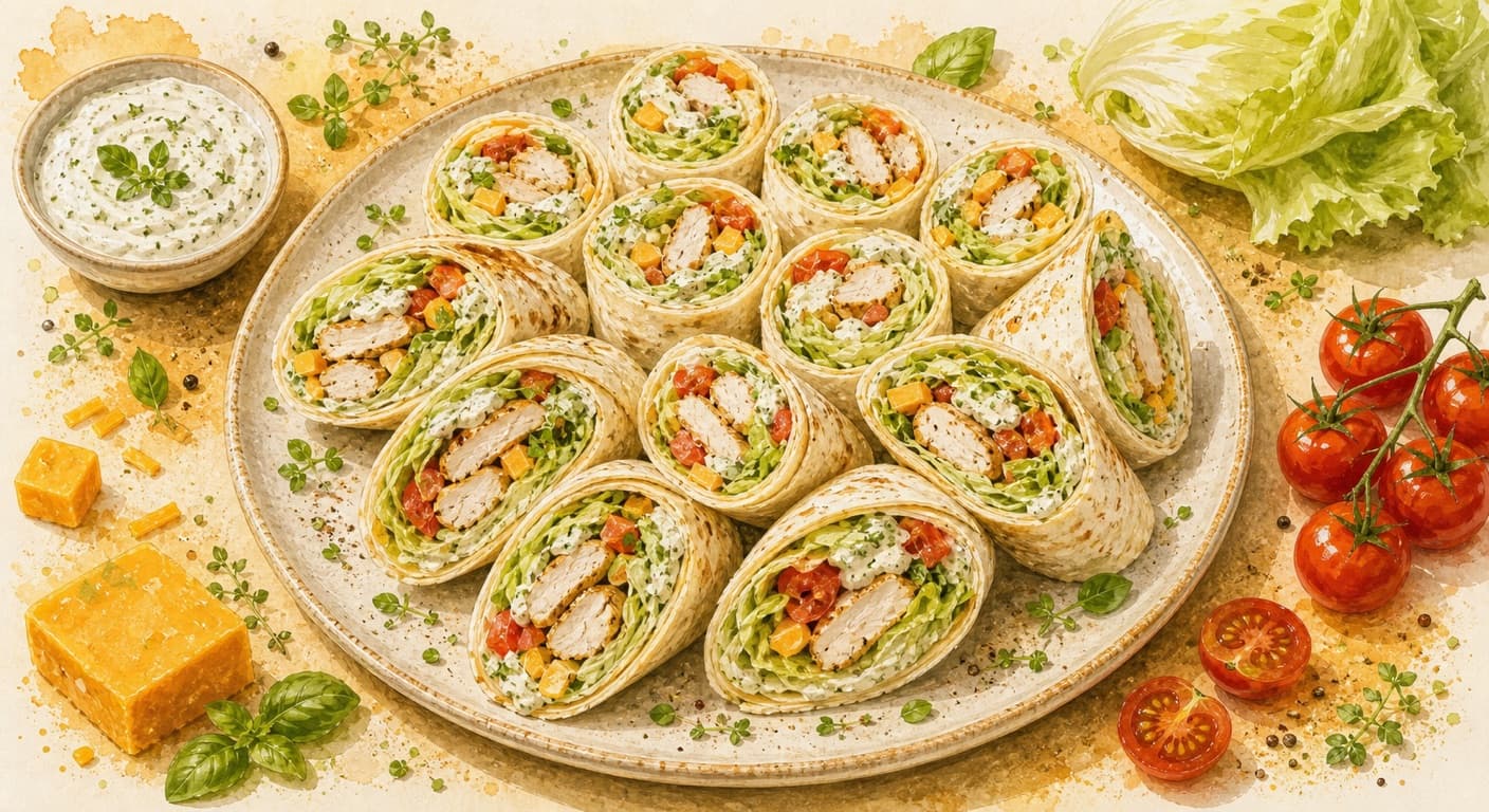 Свіжоприготована страва WRAP курка, чедер, айсберг, помідор, трав'яний дип з меню Бургери, врапи, кесадильї та хот-доги для кейтерингу в Празі