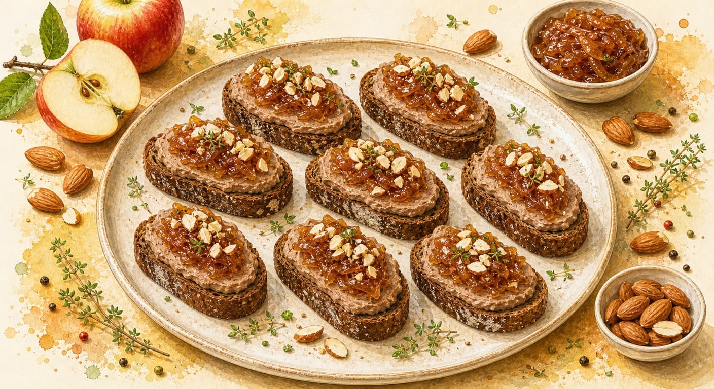 Rye bread with homemade pâté with almonds and apple onion jam from the Meat menu by Fudík catering