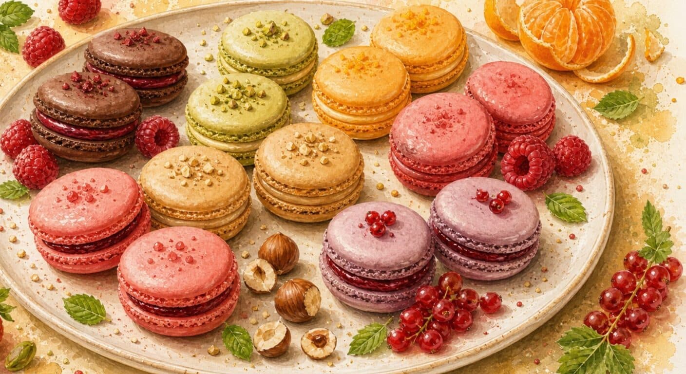 Makronky - čokomalinová, pistáciová, mandarinková, malinová, lískooříšková, jahodová, rybízová z nabídky Sladké od Fudík catering 4