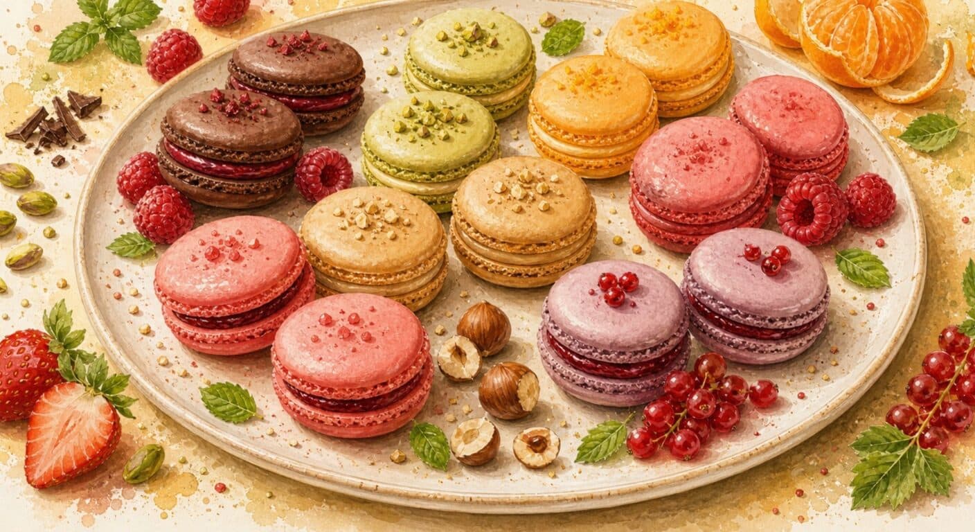 Makronky - čokomalinová, pistáciová, mandarinková, malinová, lískooříšková, jahodová, rybízová z nabídky Sladké od Fudík catering 5