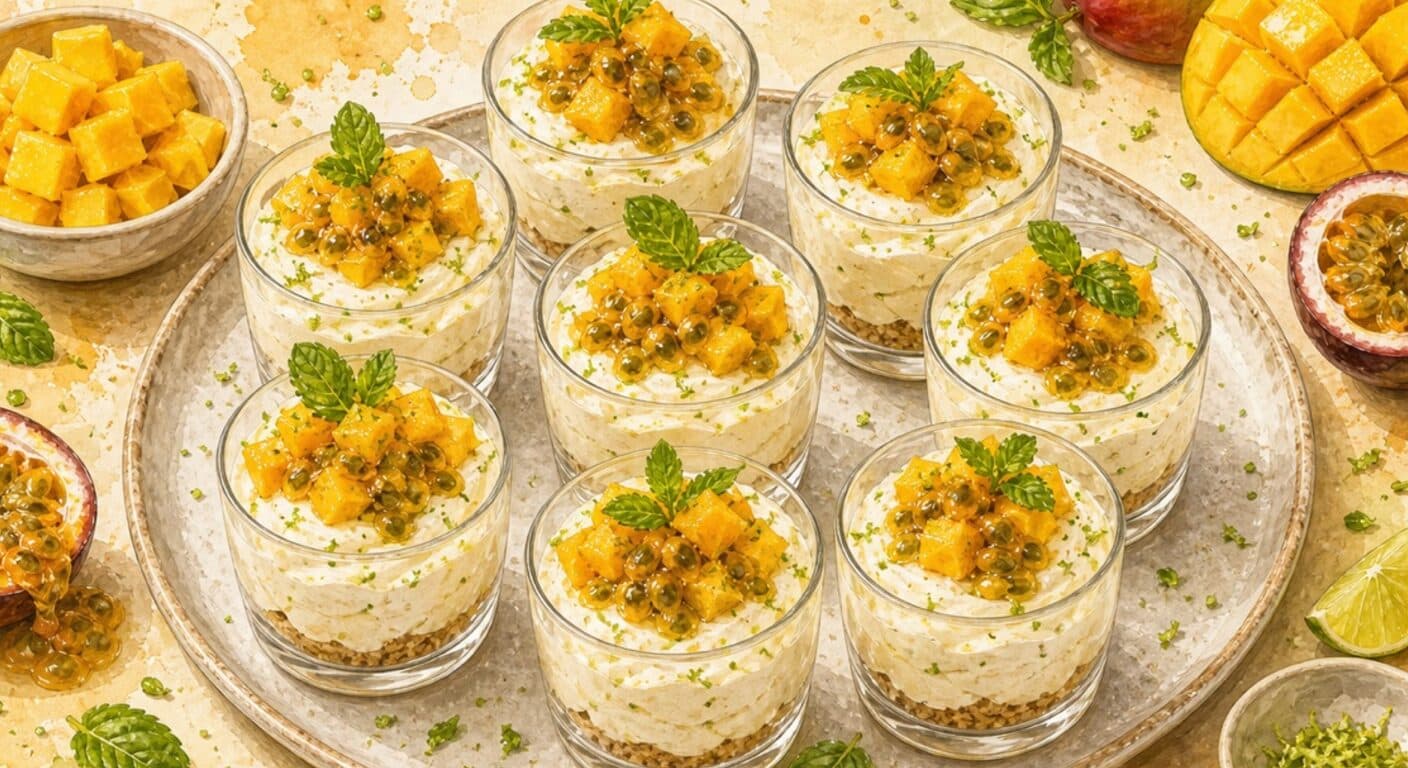 Whipped lime mascarpone with mango / passion fruit from the Sweet menu by Fudík catering 2