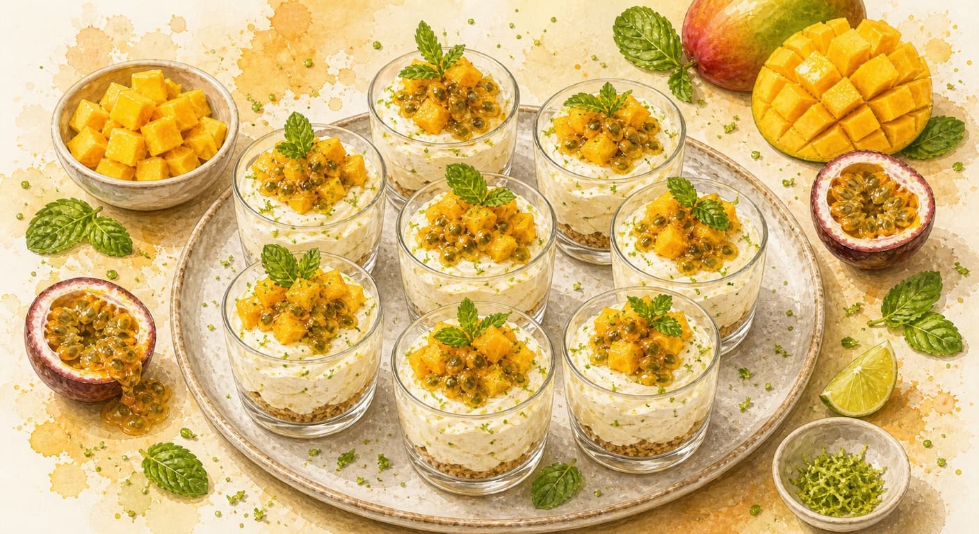 Whipped lime mascarpone with mango / passion fruit from the Sweet menu by Fudík catering