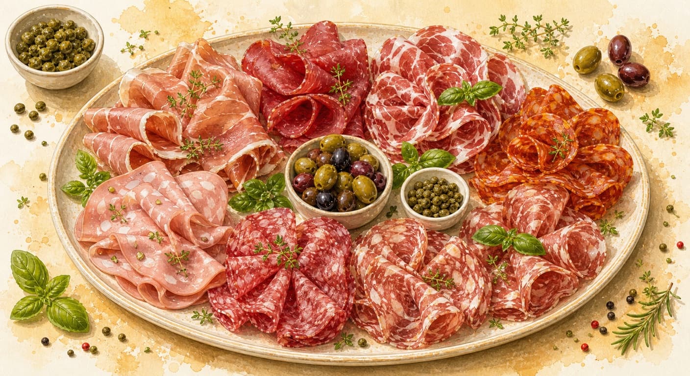 Cold cuts platter - 6 types of cold cuts, capers, olives from the Appetizers & Salads menu by Fudík catering