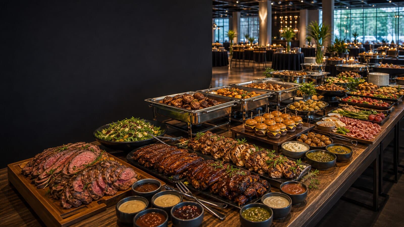 Meat lovers buffet for 150 guests with grill