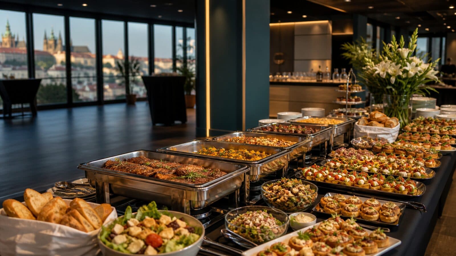 Buffet for 100 guests with hot and cold food